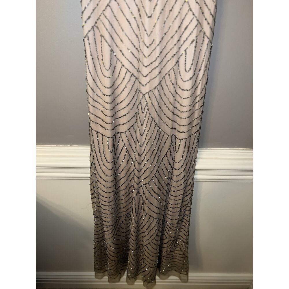 NEW Adrianna Papell Art Deco Beaded Blouson Gown Color Taupe (see Description) - Picture 3 of 9